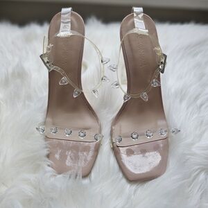 Transparent and Beige Heeled Sandals